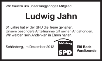 Traueranzeige von Ludwig Jahn von Pegnitz-Zeitung